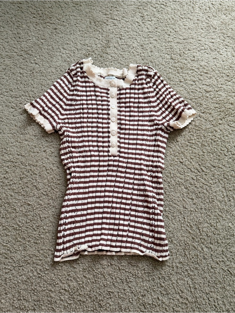 American Eagle Outfitters Cream and Brown Striped Knit Top